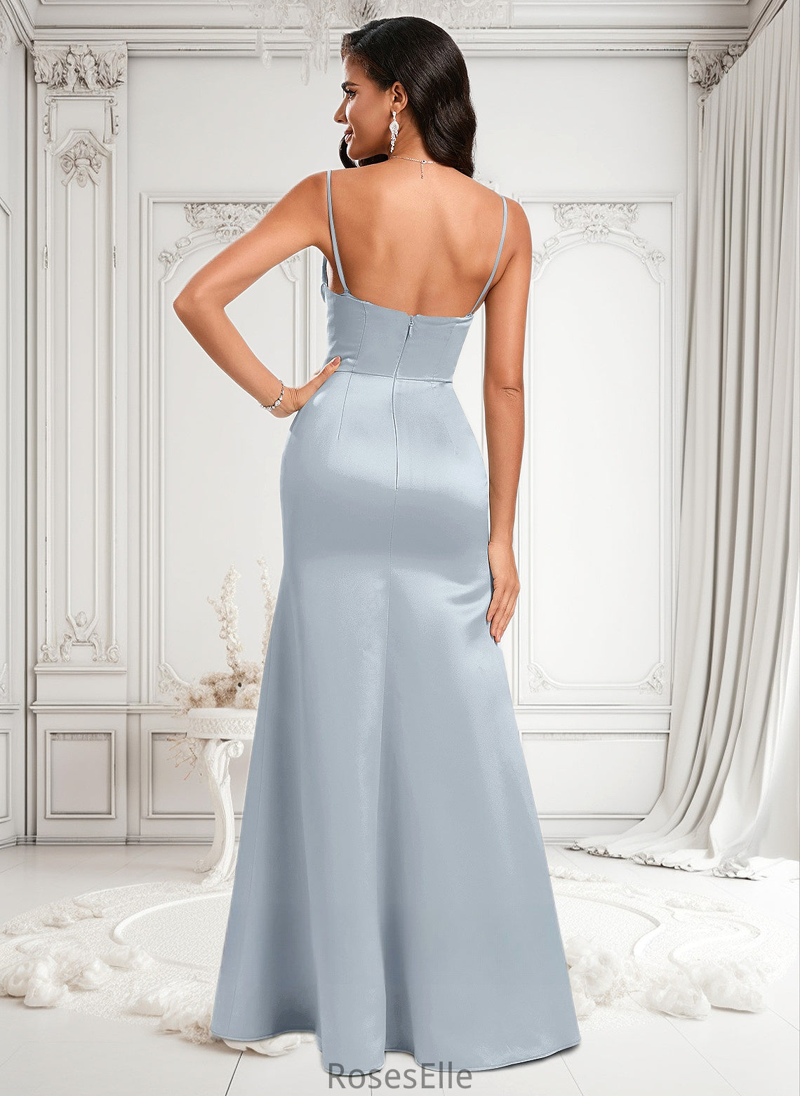 Suzanne Trumpet/Mermaid Off the Shoulder Square Floor-Length Satin Prom Dresses With Ruffle HJP0025883