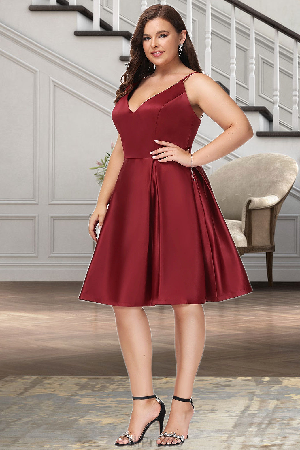 Kiersten A-line V-Neck Short/Mini Satin Homecoming Dress HJP0020542