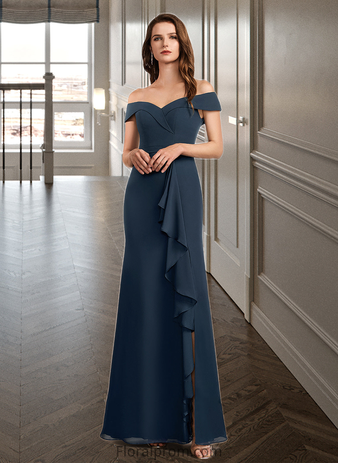 Undine A-Line Off-the-Shoulder Floor-Length Bridesmaid Dress With Ruffle HJP0012807