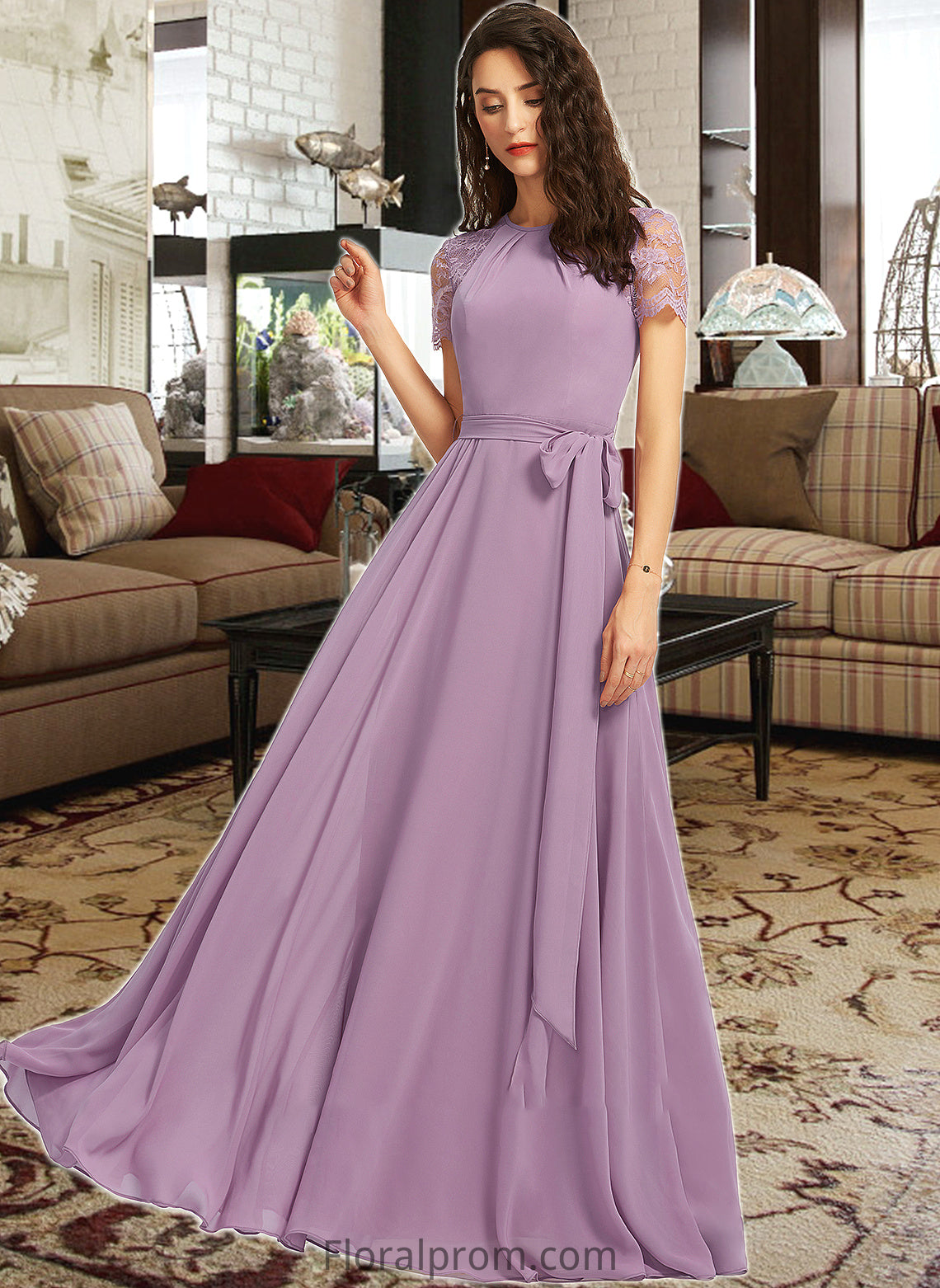 Urania A-Line Scoop Neck Floor-Length Bridesmaid Dress HJP0012952