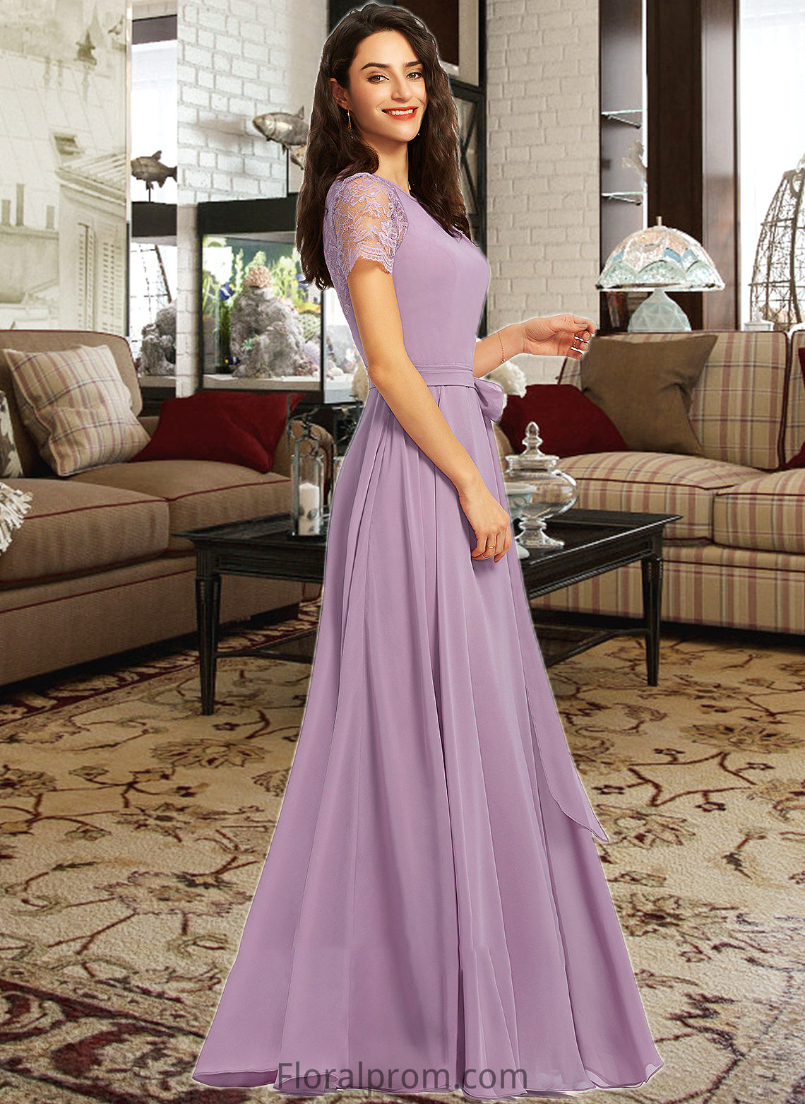 Urania A-Line Scoop Neck Floor-Length Bridesmaid Dress HJP0012952