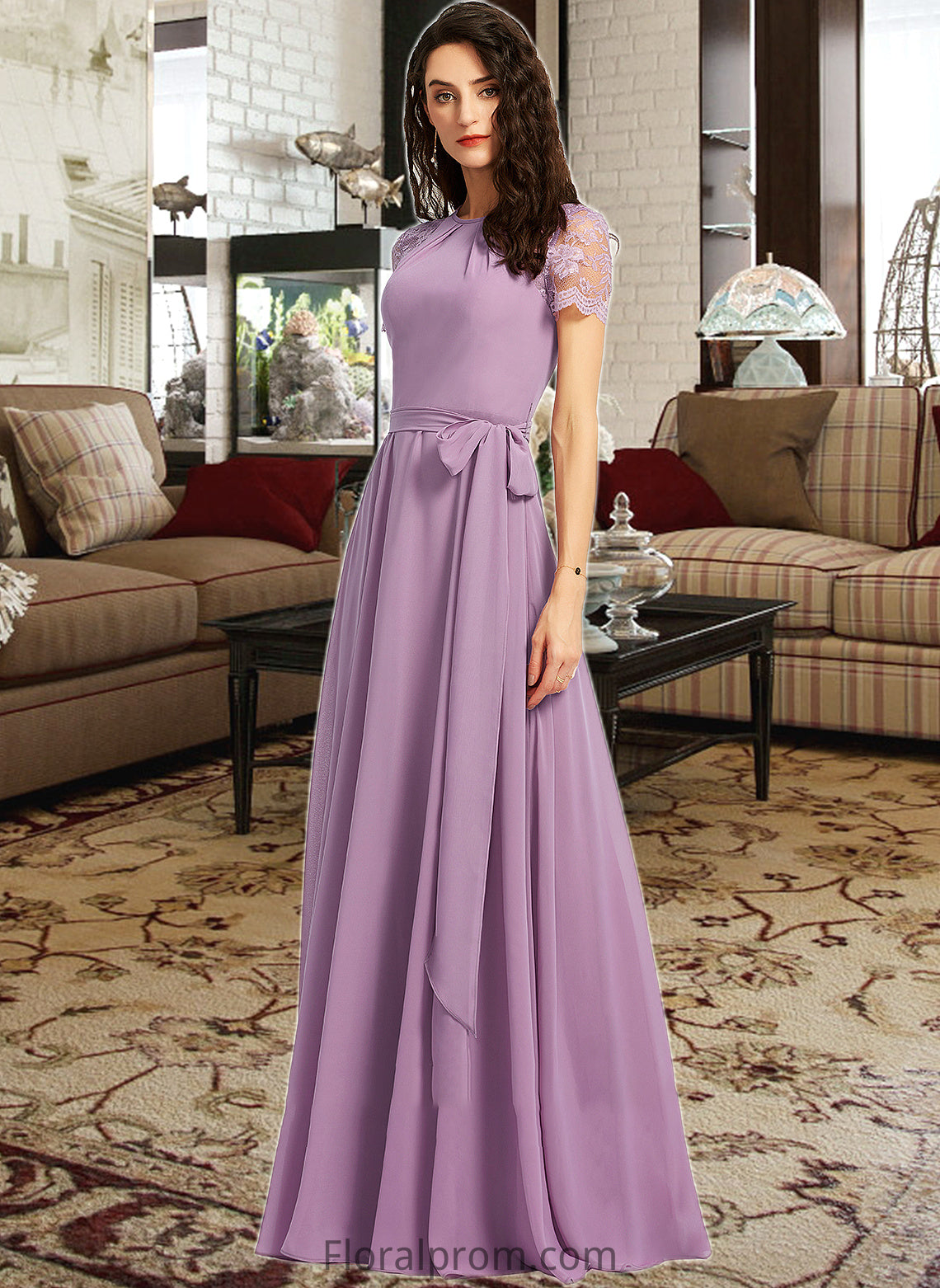 Urania A-Line Scoop Neck Floor-Length Bridesmaid Dress HJP0012952