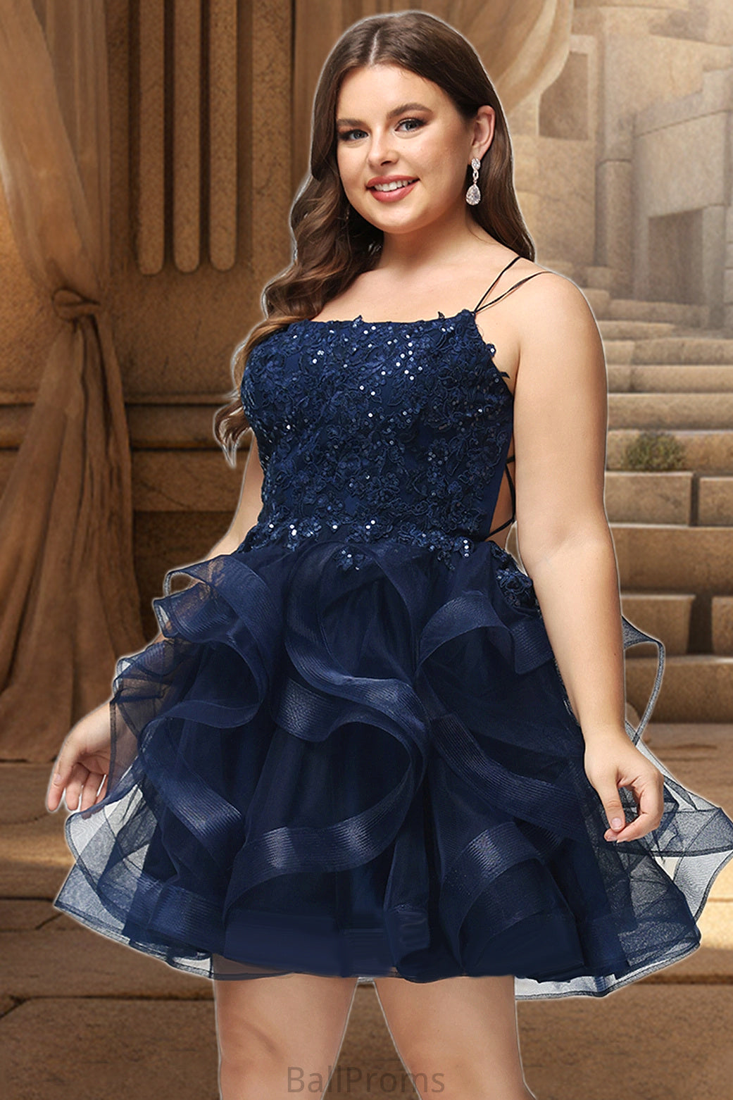 Paisley Ball-Gown/Princess Scoop Short/Mini Lace Tulle Homecoming Dress With Sequins HJP0020510