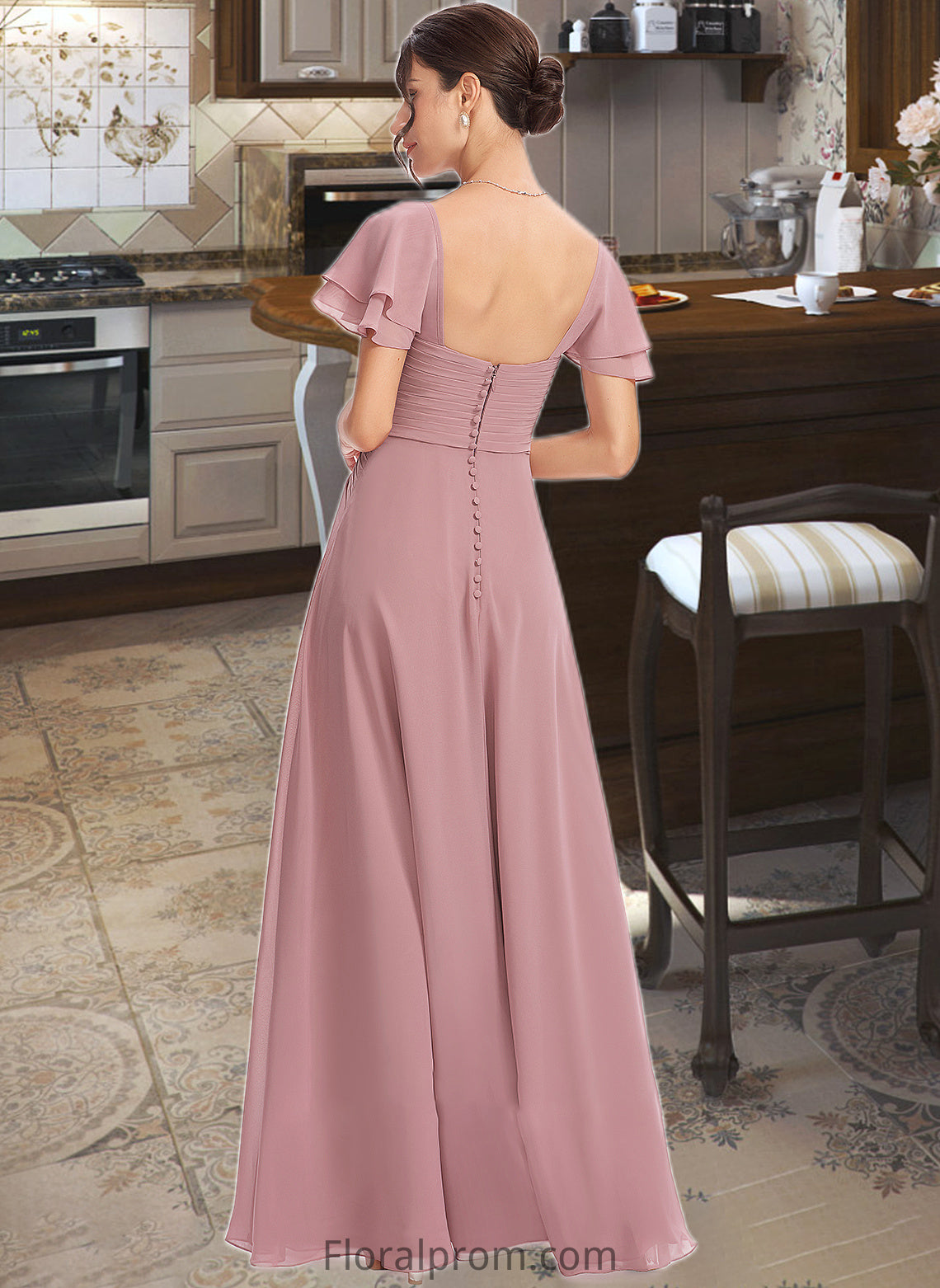 Vera A-Line Square Neckline Floor-Length Bridesmaid Dress With Ruffle Cascading Ruffles HJP0013172