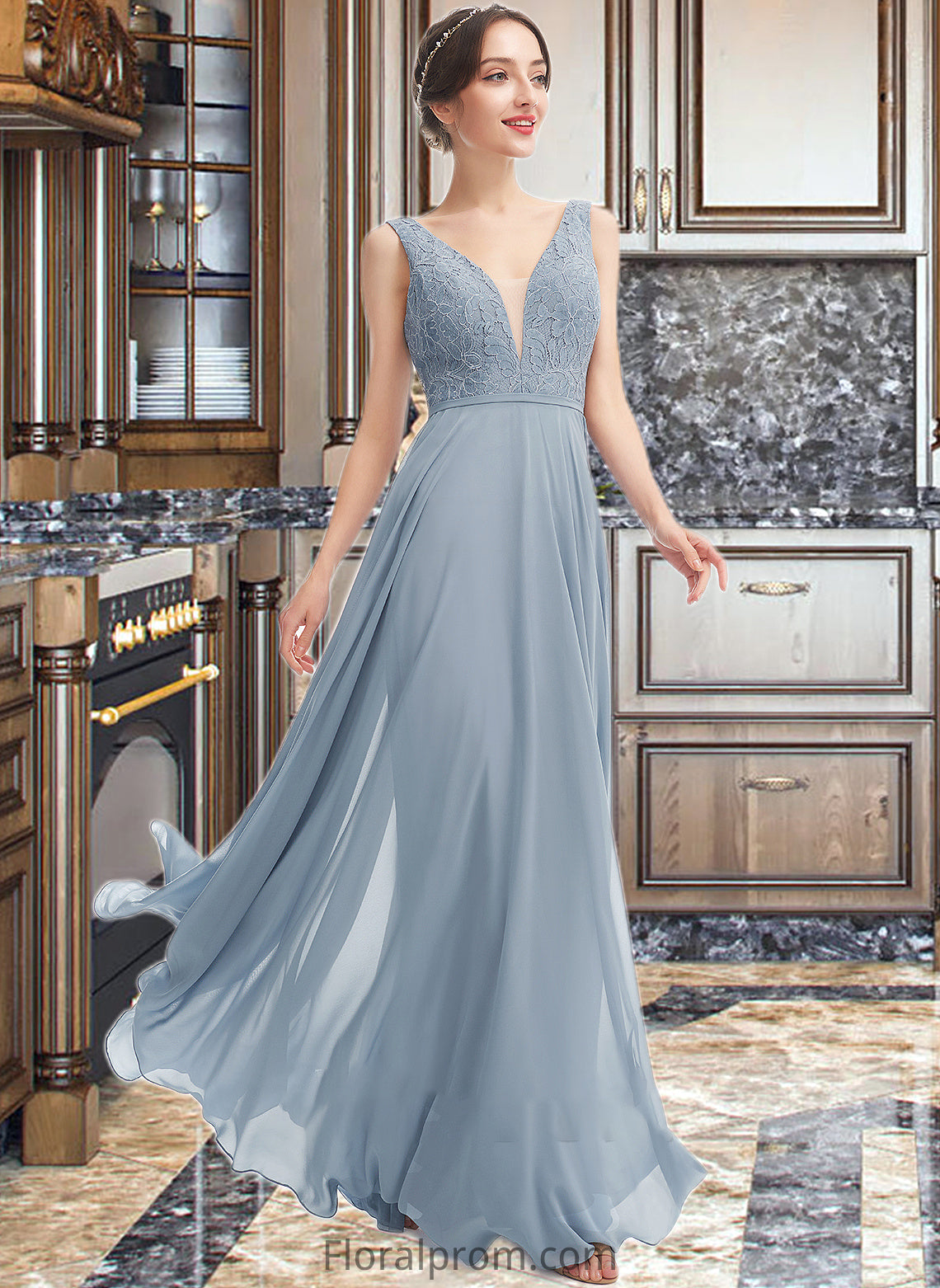 Uerica A-Line V-neck Floor-Length Bridesmaid Dress HJP0013199