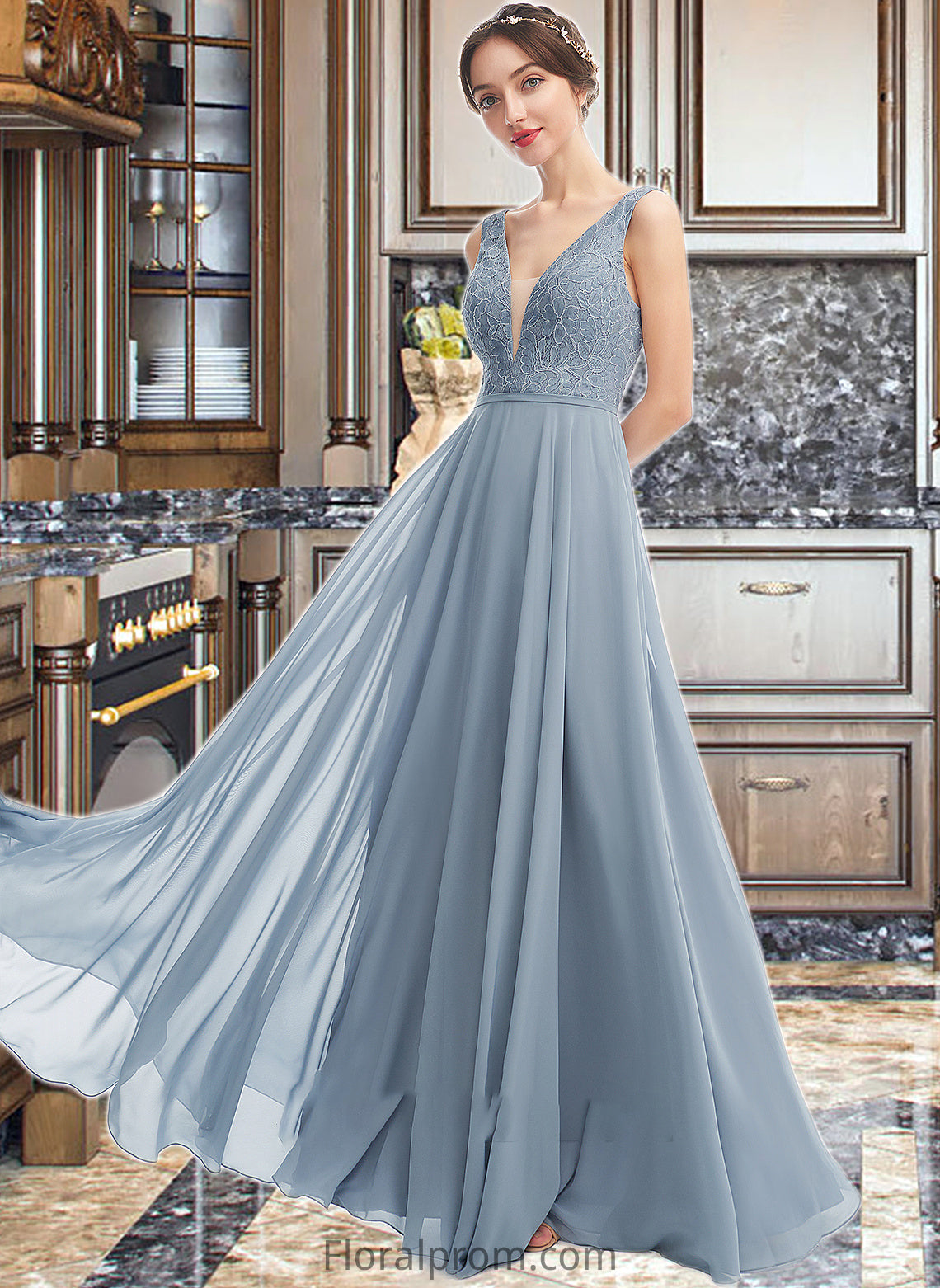 Uerica A-Line V-neck Floor-Length Bridesmaid Dress HJP0013199