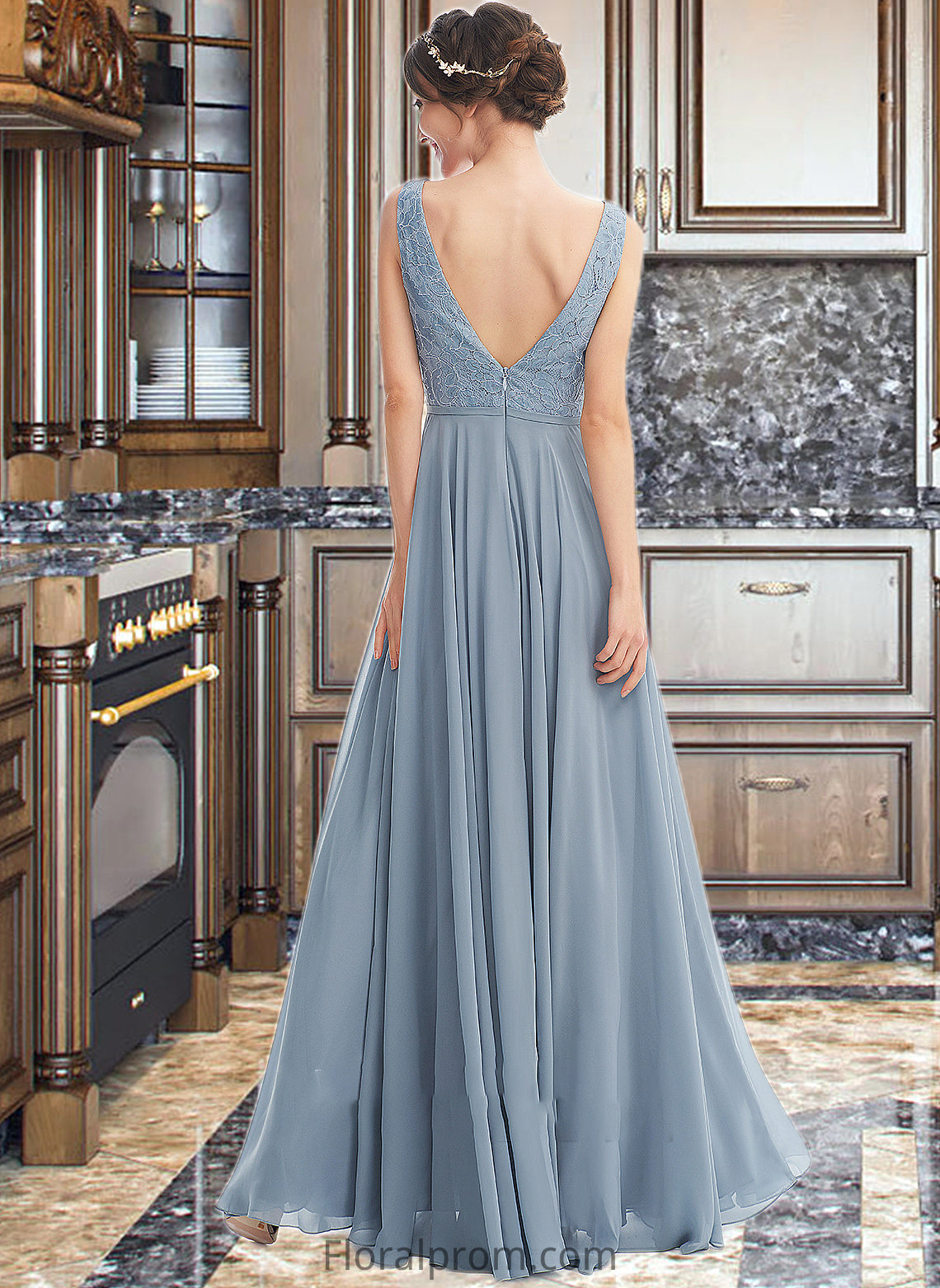 Uerica A-Line V-neck Floor-Length Bridesmaid Dress HJP0013199