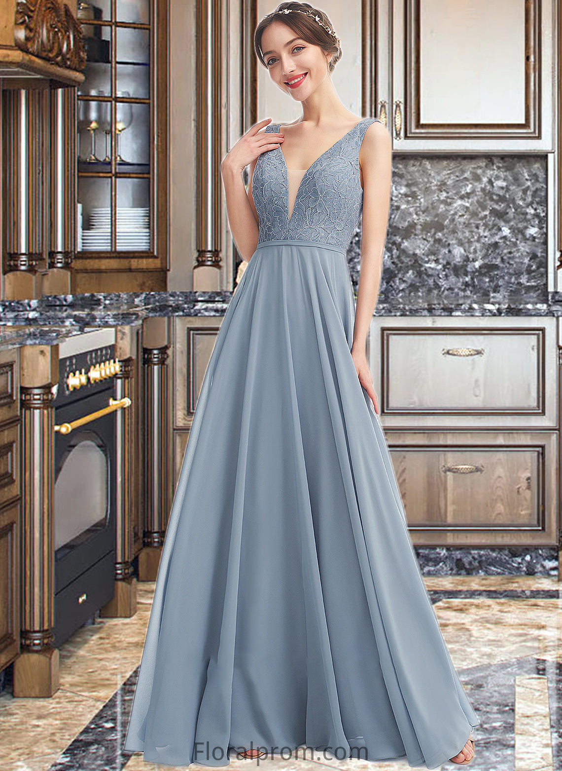 Uerica A-Line V-neck Floor-Length Bridesmaid Dress HJP0013199