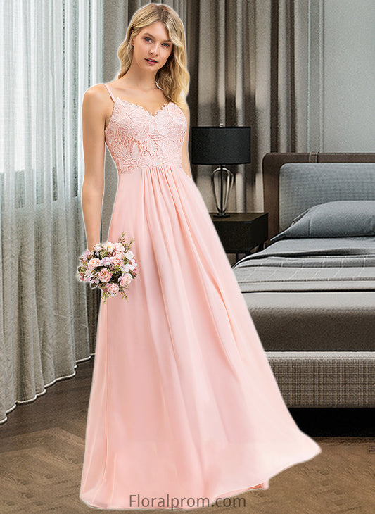 Winifred A-Line Sweetheart Floor-Length Chiffon Lace Bridesmaid Dress HJP0013248