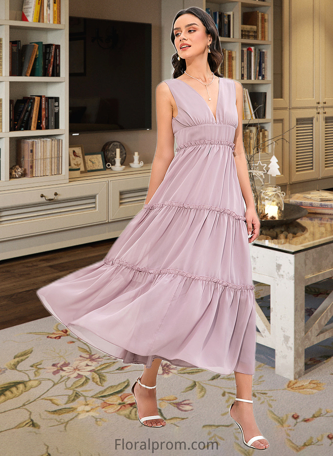 Gladys A-LineV-neckTea-LengthBridesmaidDress#273655 HJP0013290