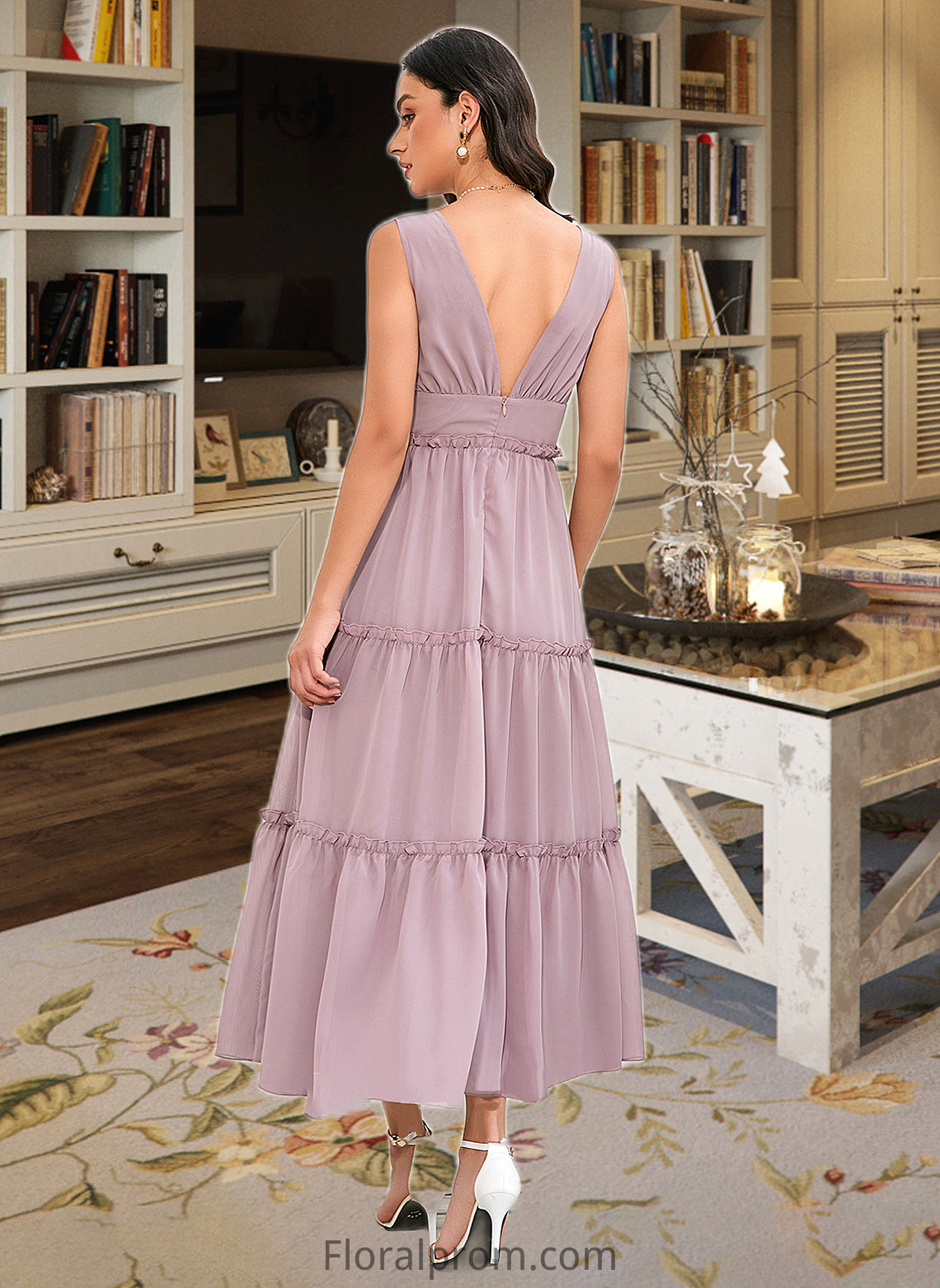 Gladys A-LineV-neckTea-LengthBridesmaidDress#273655 HJP0013290