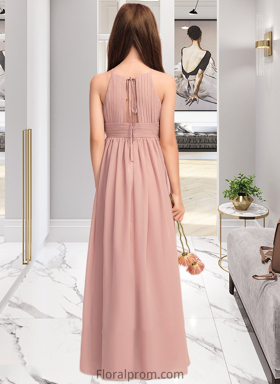 Valerie A-Line Scoop Neck Floor-Length Chiffon Junior Bridesmaid Dress With Ruffle HJP0013451