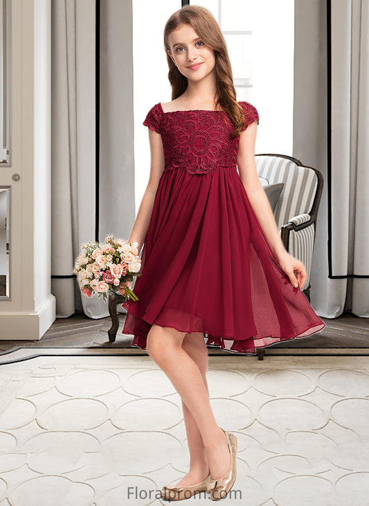 Victoria A-Line Off-the-Shoulder Knee-Length Chiffon Lace Junior Bridesmaid Dress With Bow(s) HJP0013456