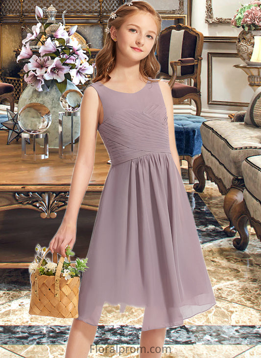 Violet A-Line Scoop Neck Knee-Length Chiffon Junior Bridesmaid Dress With Ruffle HJP0013537