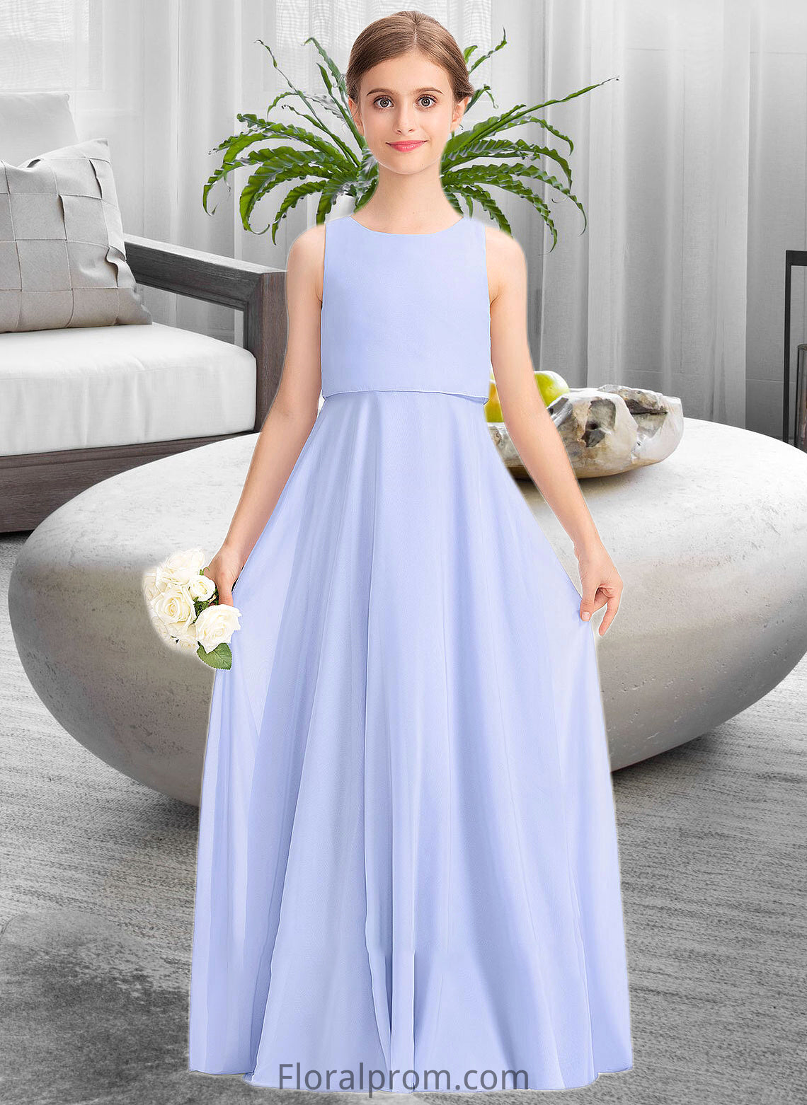 Zoe A-Line Scoop Neck Floor-Length Chiffon Junior Bridesmaid Dress HJP0013558