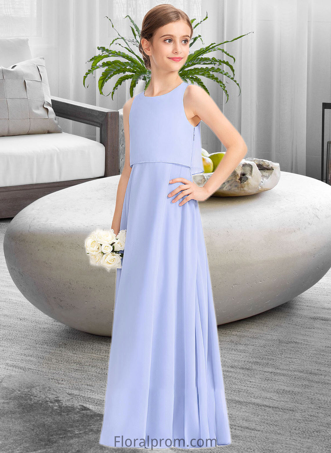 Zoe A-Line Scoop Neck Floor-Length Chiffon Junior Bridesmaid Dress HJP0013558