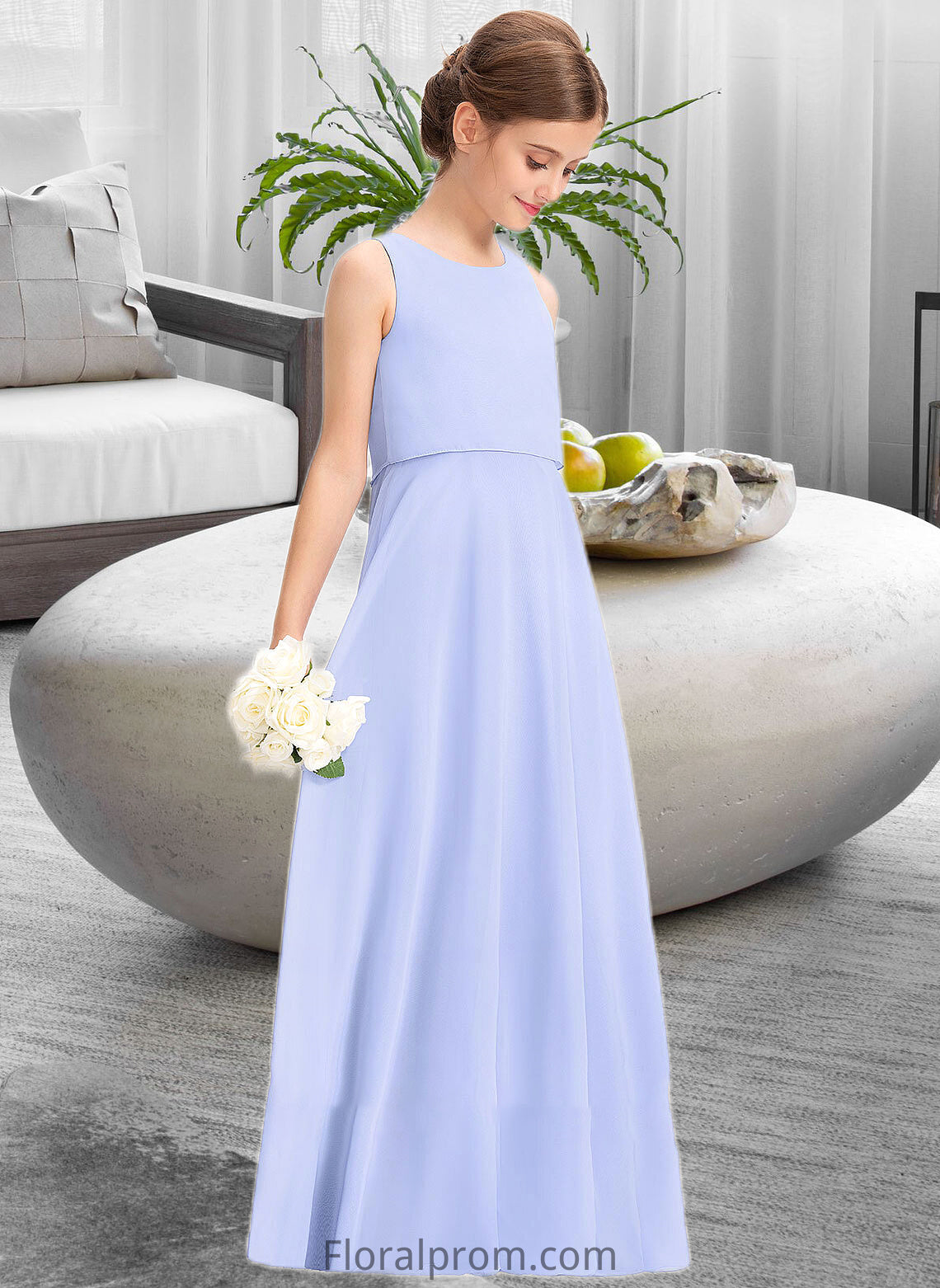 Zoe A-Line Scoop Neck Floor-Length Chiffon Junior Bridesmaid Dress HJP0013558