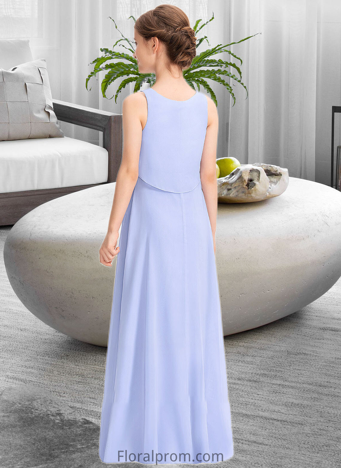 Zoe A-Line Scoop Neck Floor-Length Chiffon Junior Bridesmaid Dress HJP0013558