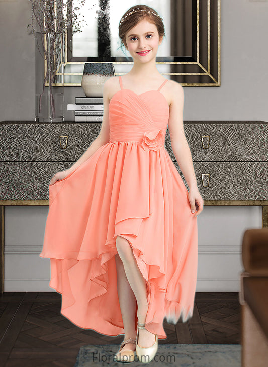 Val A-Line Sweetheart Asymmetrical Chiffon Junior Bridesmaid Dress With Ruffle Flower(s) HJP0013587