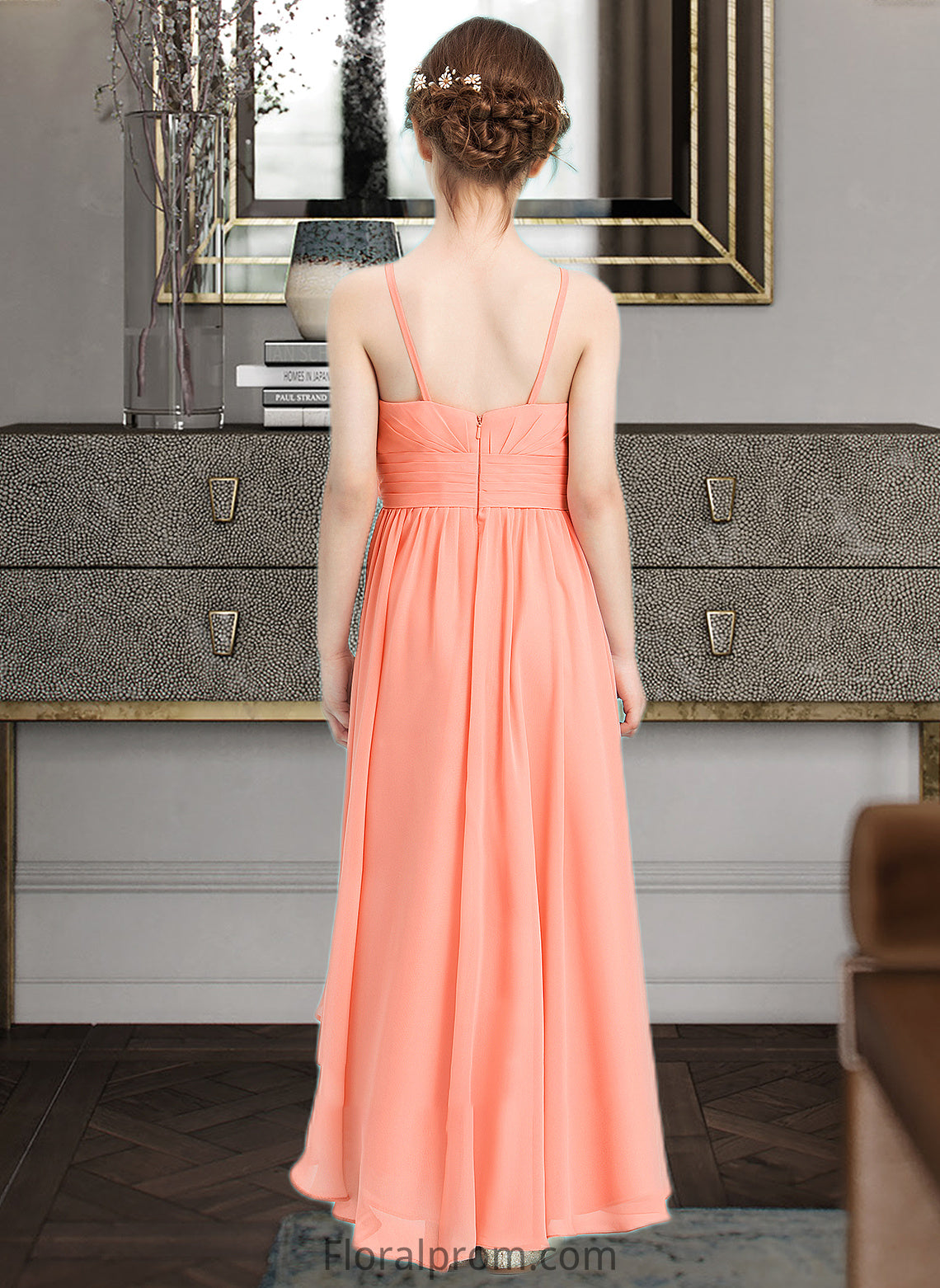 Val A-Line Sweetheart Asymmetrical Chiffon Junior Bridesmaid Dress With Ruffle Flower(s) HJP0013587