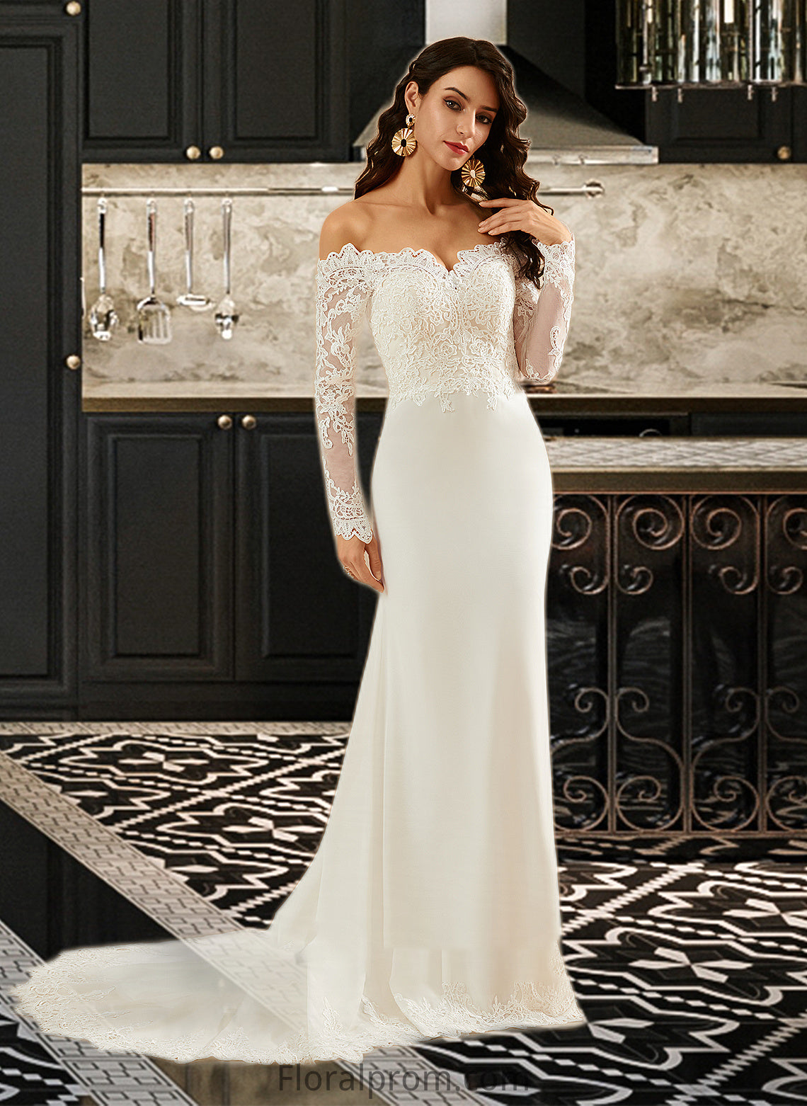 Mariela Trumpet/Mermaid Off-the-Shoulder Court Train Wedding Dress With Lace HJP0013680