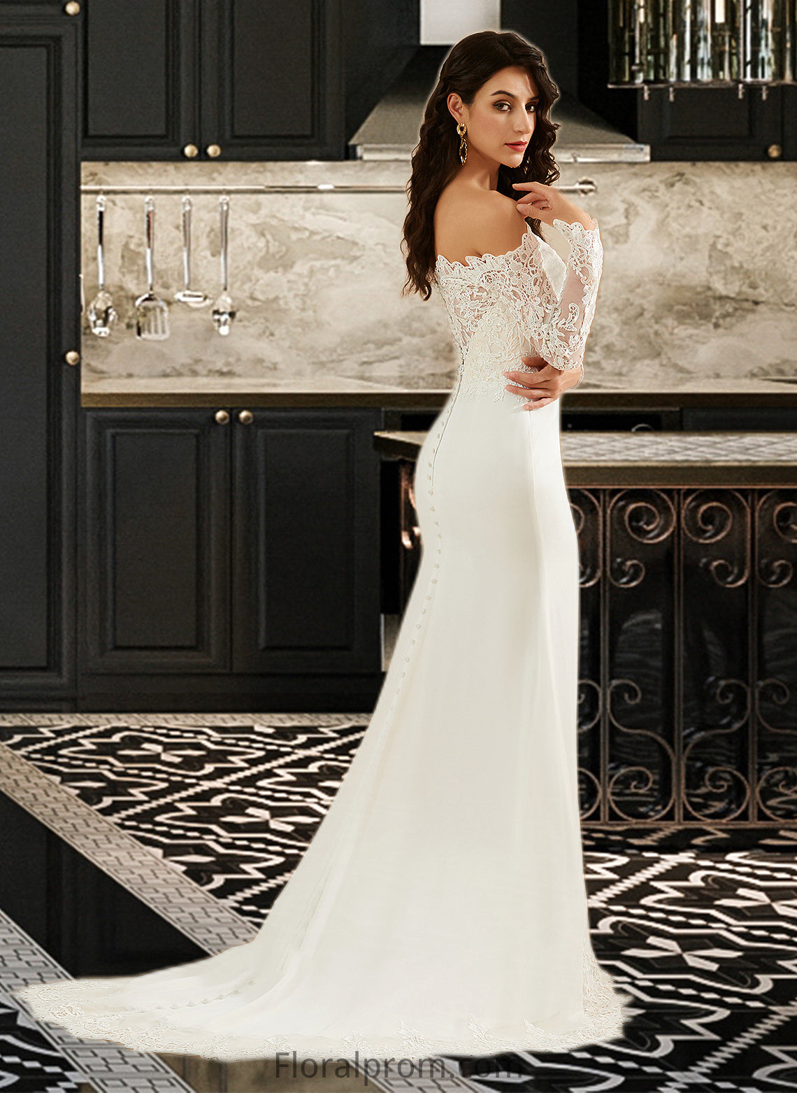 Mariela Trumpet/Mermaid Off-the-Shoulder Court Train Wedding Dress With Lace HJP0013680