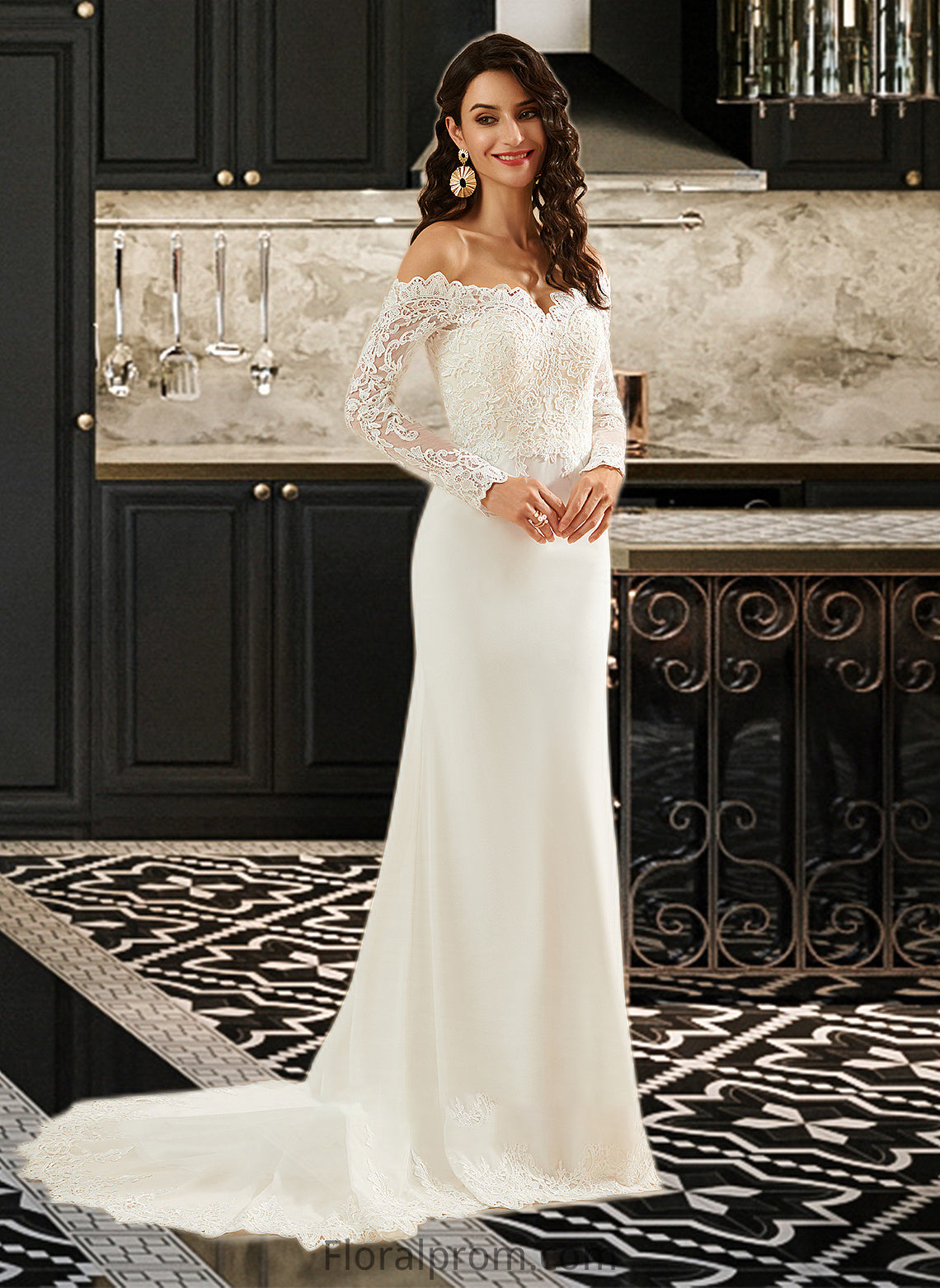 Mariela Trumpet/Mermaid Off-the-Shoulder Court Train Wedding Dress With Lace HJP0013680