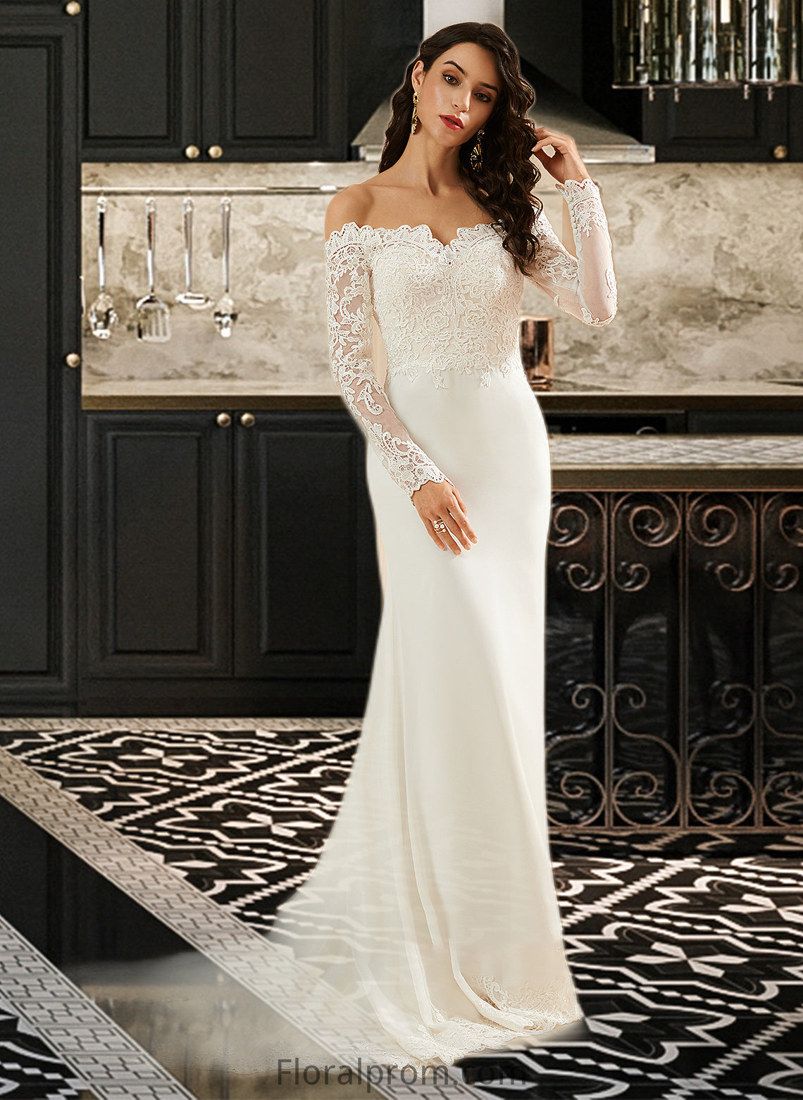 Mariela Trumpet/Mermaid Off-the-Shoulder Court Train Wedding Dress With Lace HJP0013680