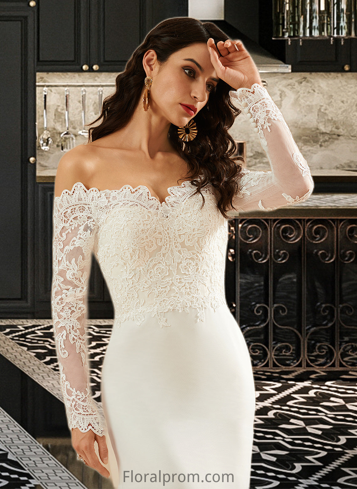 Mariela Trumpet/Mermaid Off-the-Shoulder Court Train Wedding Dress With Lace HJP0013680