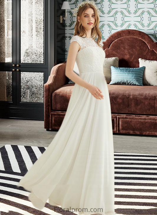 Kristen A-Line Floor-Length Chiffon Lace Wedding Dress HJP0013687