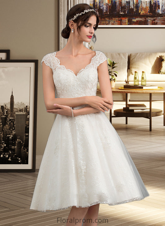 Angel A-Line V-neck Knee-Length Tulle Lace Wedding Dress HJP0013700