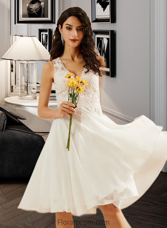 Evangeline A-Line V-neck Knee-Length Wedding Dress With Lace Sequins HJP0013703