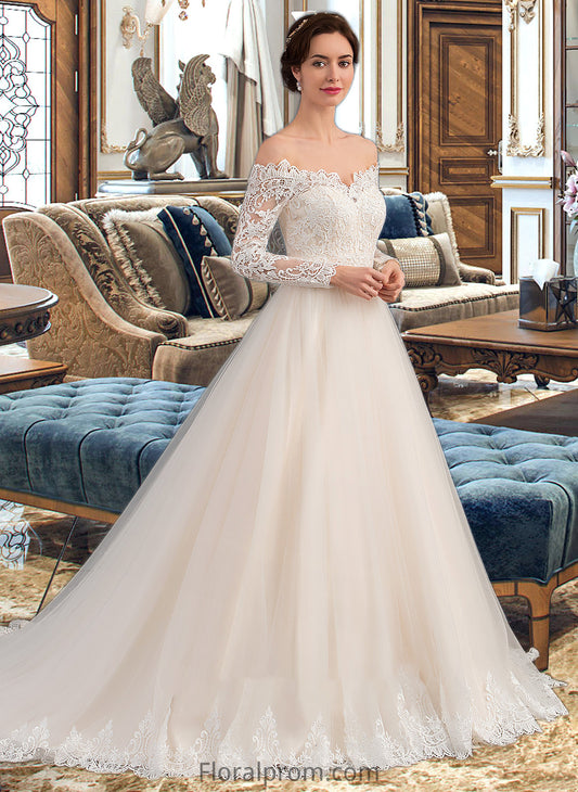 Rose Ball-Gown/Princess Chapel Train Tulle Lace Wedding Dress HJP0013704