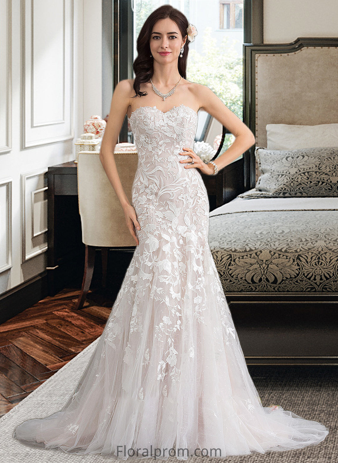 Valentina Trumpet/Mermaid Sweetheart Court Train Tulle Lace Wedding Dress HJP0013710