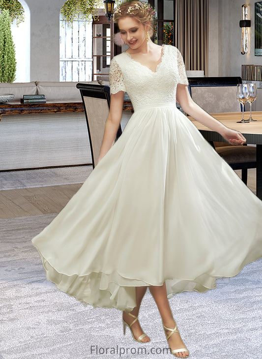 Patsy A-Line V-neck Asymmetrical Wedding Dress With Lace HJP0013712