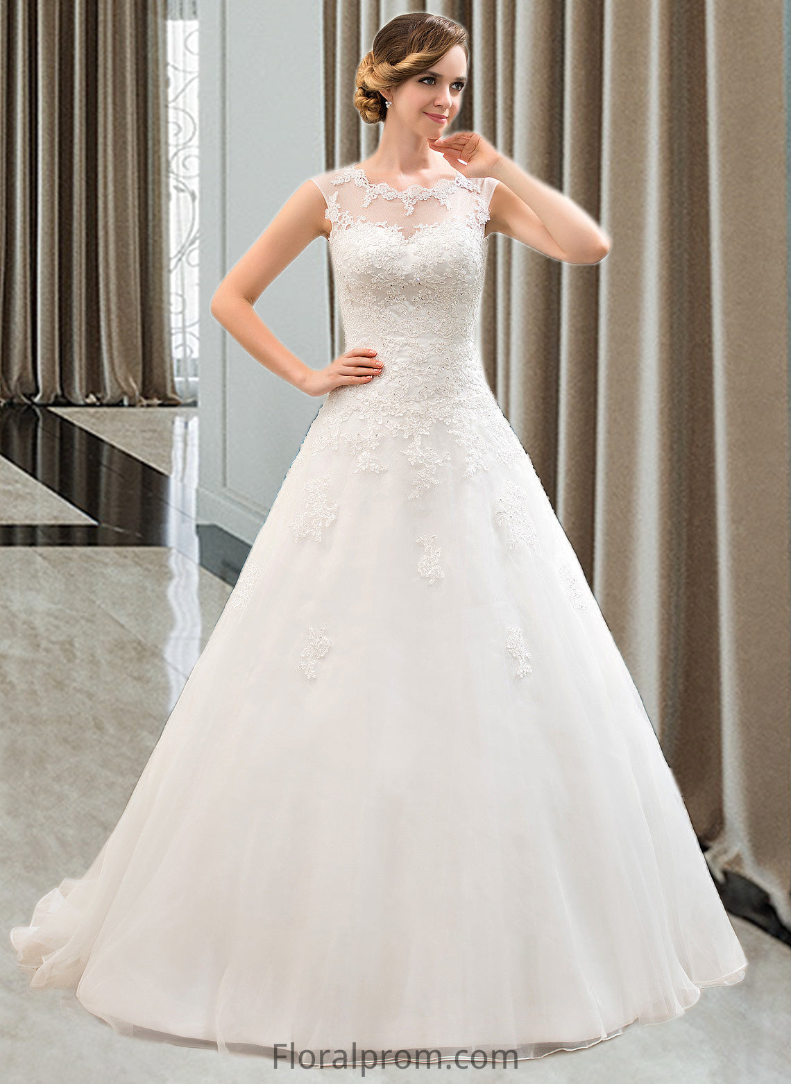 Undine Ball-Gown/Princess Illusion Sweep Train Organza Tulle Wedding Dress With Beading Sequins HJP0013719