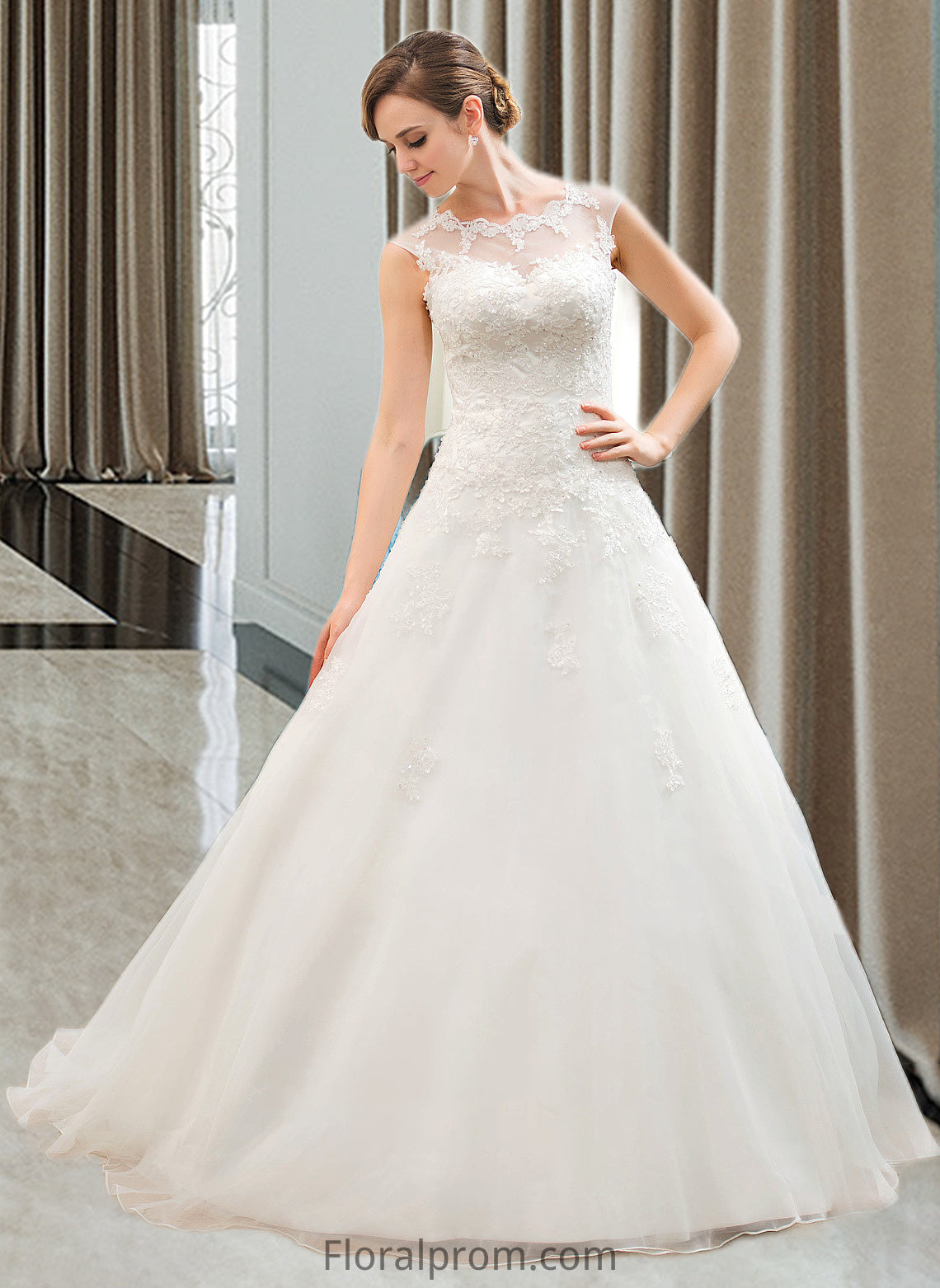 Undine Ball-Gown/Princess Illusion Sweep Train Organza Tulle Wedding Dress With Beading Sequins HJP0013719