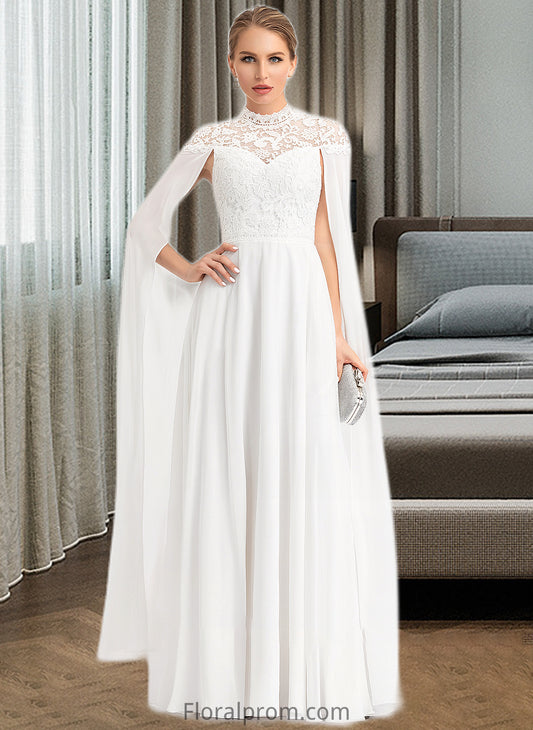 Mignon A-Line High Neck Floor-Length Chiffon Wedding Dress HJP0013748