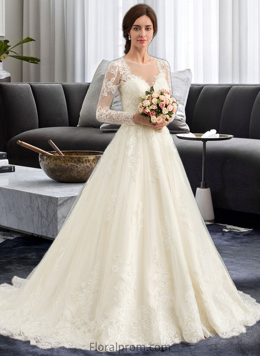 Cheyenne Ball-Gown/Princess Illusion Court Train Tulle Lace Wedding Dress HJP0013750