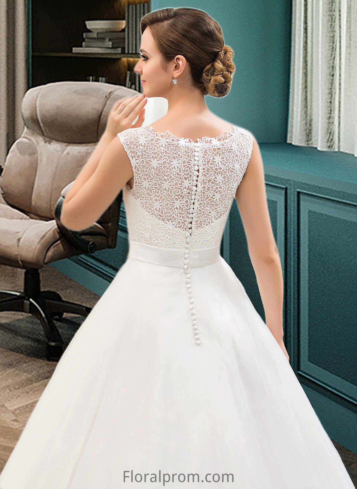 Victoria Ball-Gown/Princess Scoop Neck Sweep Train Organza Lace Wedding Dress With Beading Sequins HJP0013751