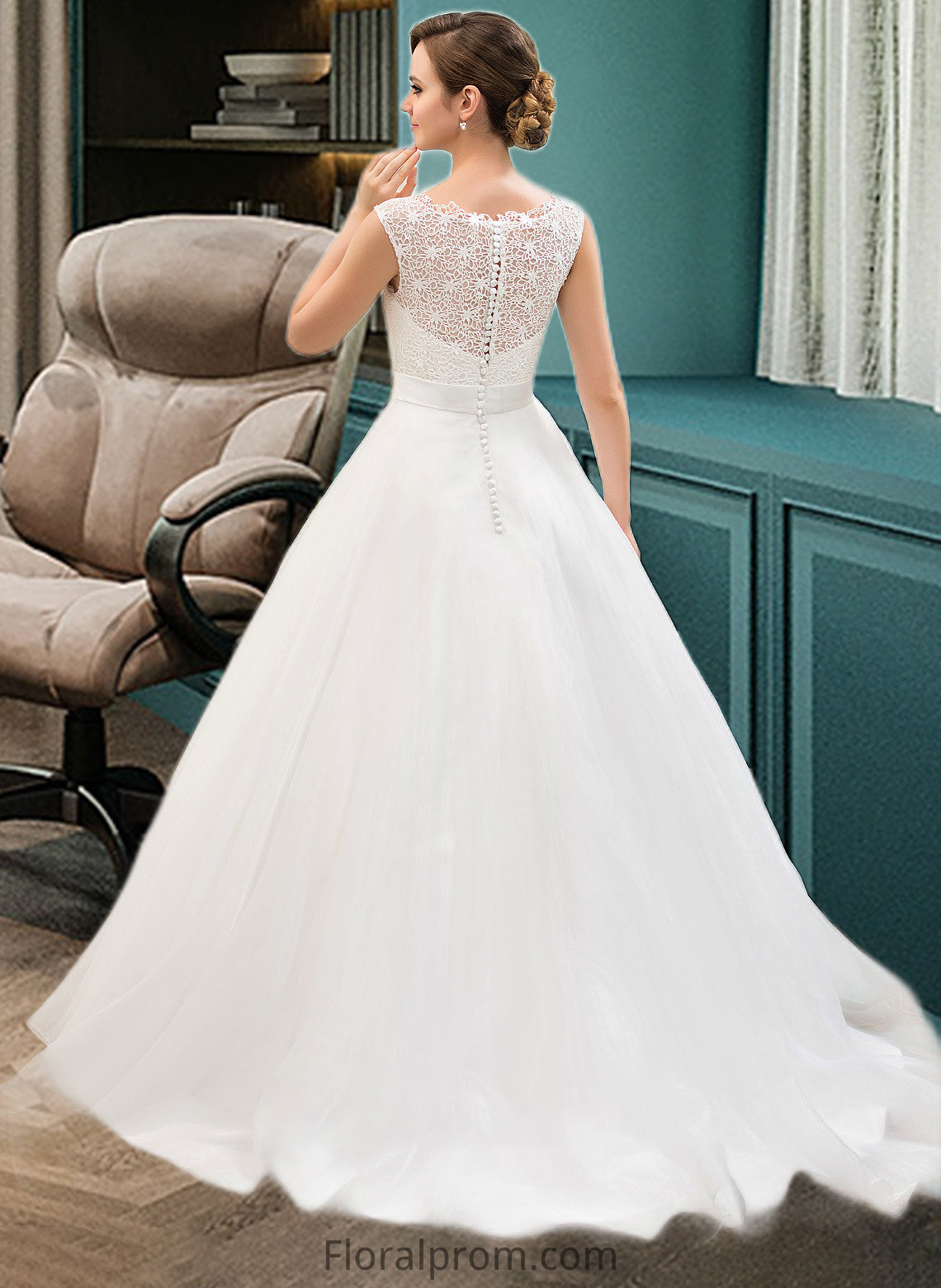 Victoria Ball-Gown/Princess Scoop Neck Sweep Train Organza Lace Wedding Dress With Beading Sequins HJP0013751