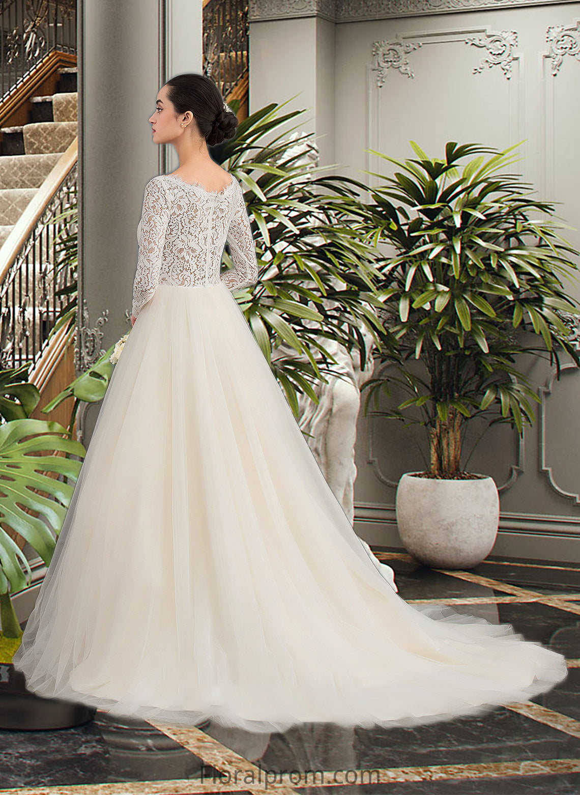 Michelle Ball-Gown/Princess V-neck Court Train Tulle Lace Wedding Dress HJP0013756