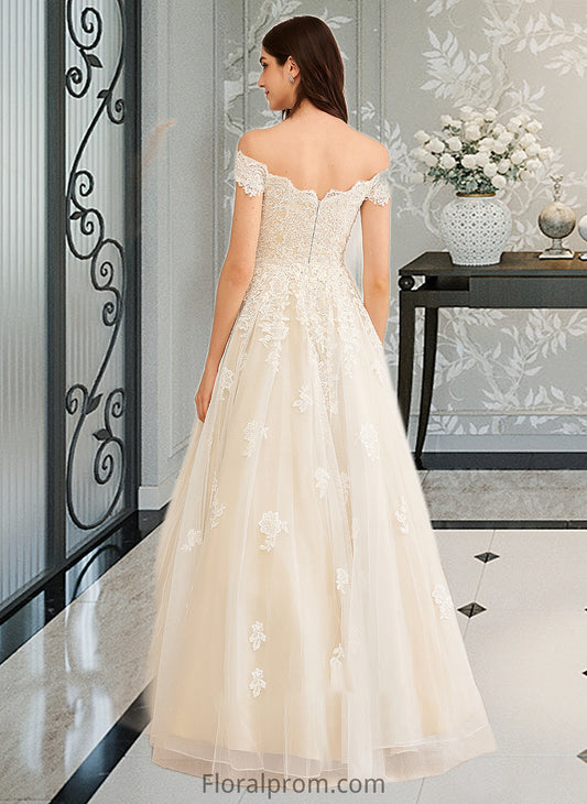 Makena Ball-Gown/Princess Off-the-Shoulder Floor-Length Wedding Dress With Beading Sequins HJP0013765