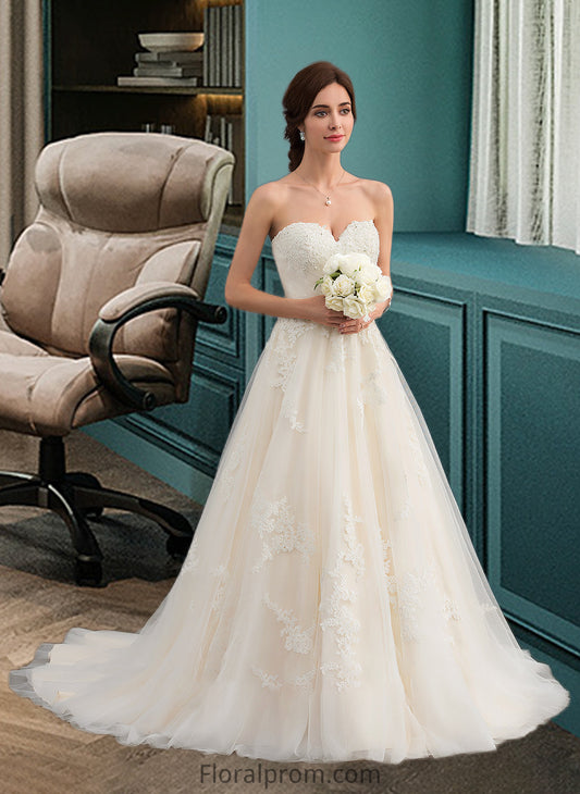 Marianna Ball-Gown/Princess Sweetheart Court Train Tulle Wedding Dress With Ruffle Beading HJP0013766