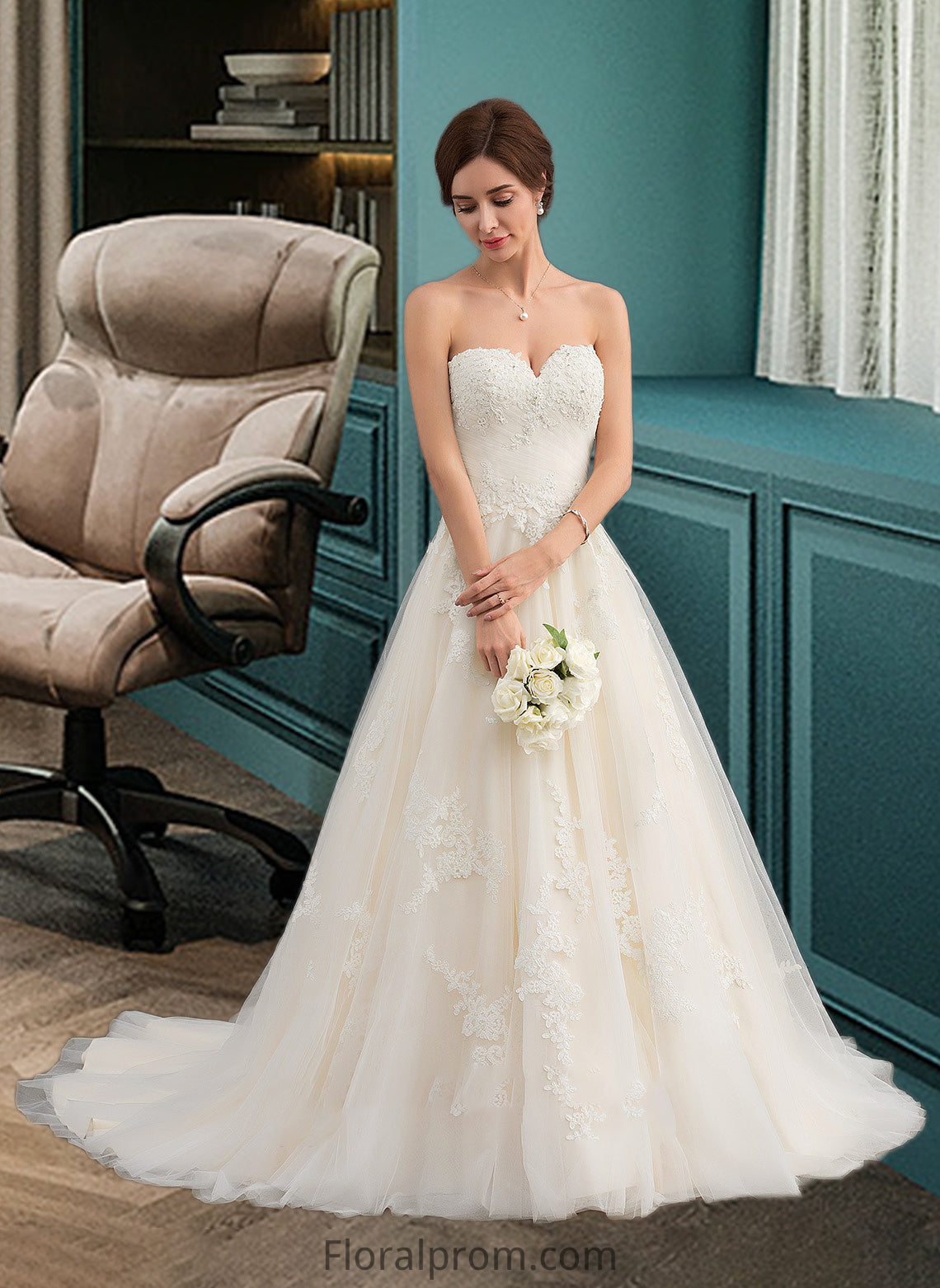 Marianna Ball-Gown/Princess Sweetheart Court Train Tulle Wedding Dress With Ruffle Beading HJP0013766