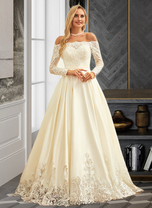 Marian Ball-Gown/Princess Sweep Train Satin Wedding Dress With Beading Sequins HJP0013768