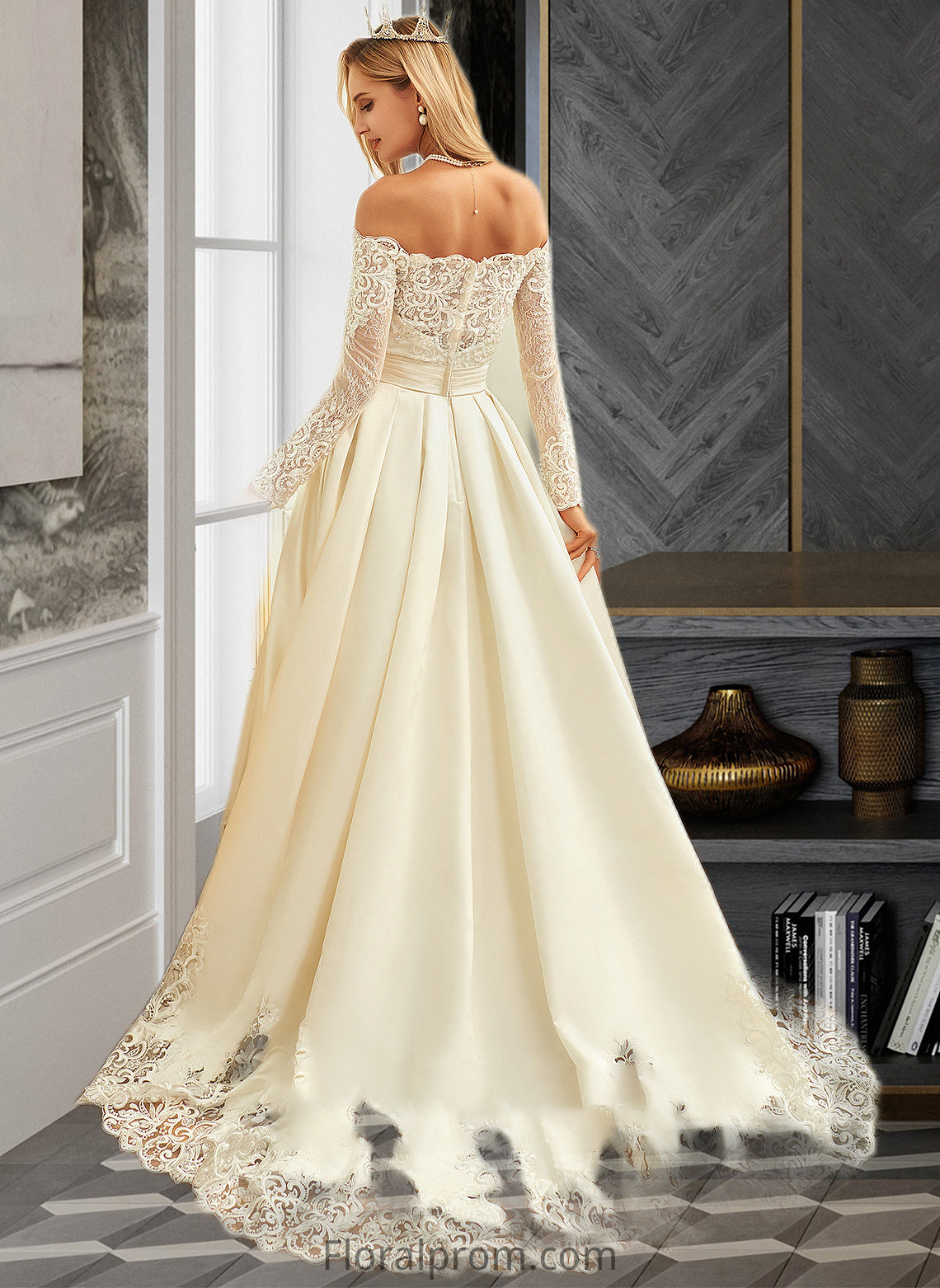 Marian Ball-Gown/Princess Sweep Train Satin Wedding Dress With Beading Sequins HJP0013768