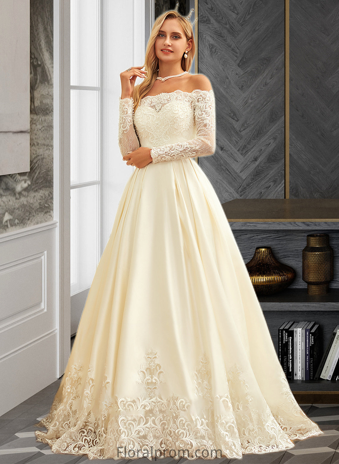 Marian Ball-Gown/Princess Sweep Train Satin Wedding Dress With Beading Sequins HJP0013768