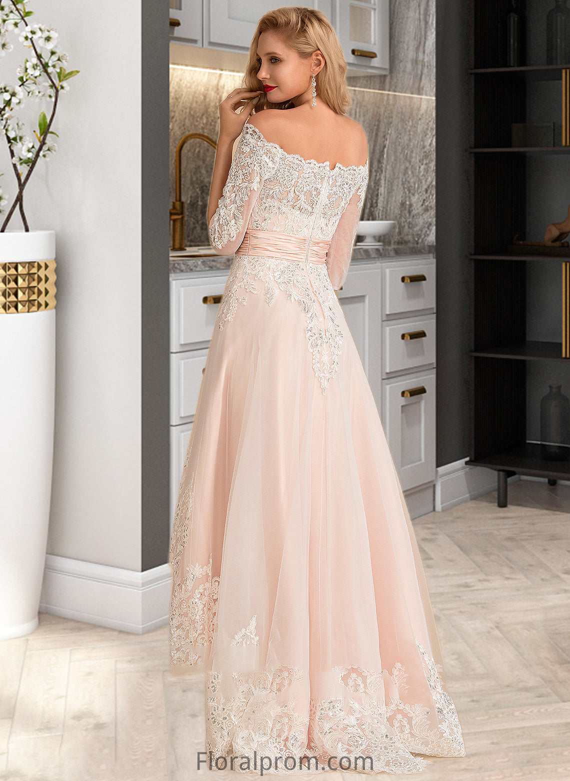 Ursula A-Line Asymmetrical Satin Tulle Lace Wedding Dress With Sequins HJP0013769