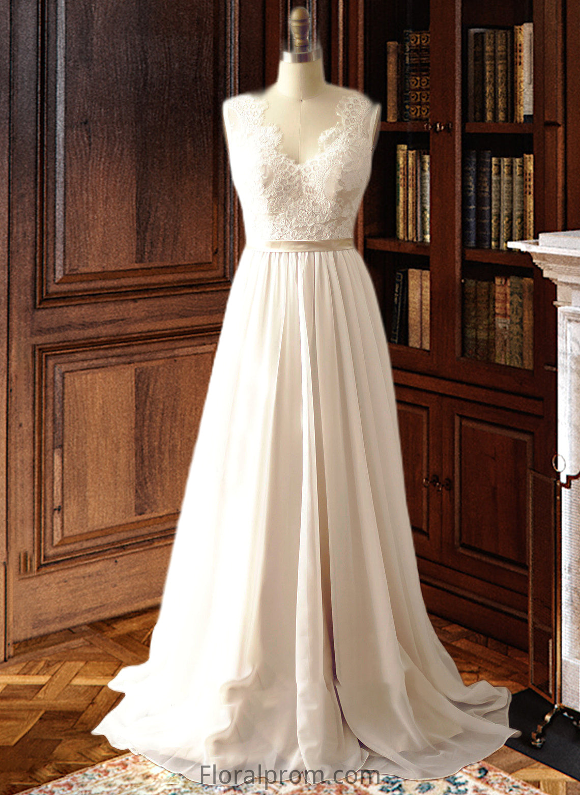 Erin A-Line V-neck Court Train Chiffon Wedding Dress HJP0013785